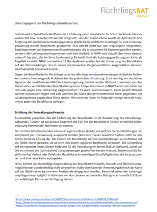 Nein zur Einführung einer Bezahlkarte! Offenes Schreiben des Flüchtlingsrat NRW e.V. gegen die Einführung einer Bezahlkarte für Schutzsuchende in NRW (17.10.2024)