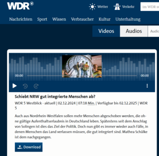 "Schiebt NRW gut integrierte Menschen ab?" (WDR 5 Westblick). Der 32-jährige Dotun Olujide, Wirtschaftswissenschaftler u. IT-Experte, war vor dem Krieg in der Ukraine nach Deutschland geflohen u. ist kürzlich aus Köln nach Nigeria abgeschoben worden.