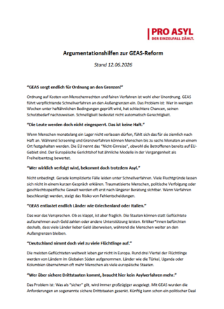 Pro Asyl: Argumentationshilfen zur GEAS-Reform (06/2026)