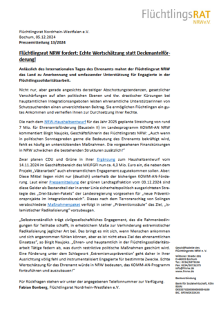 Pressemitteilung des Flüchtlingsrat NRW: Schwarz-Grün ohne menschenrechtliche Bodenhaftung? Drei Bundesländer loben Wettlauf der Schäbigkeiten im Flüchtlingsrecht aus (27.09.2024)