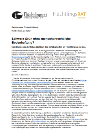 Pressemitteilung des Flüchtlingsrat NRW: Schwarz-Grün ohne menschenrechtliche Bodenhaftung? Drei Bundesländer loben Wettlauf der Schäbigkeiten im Flüchtlingsrecht aus (27.09.2024)