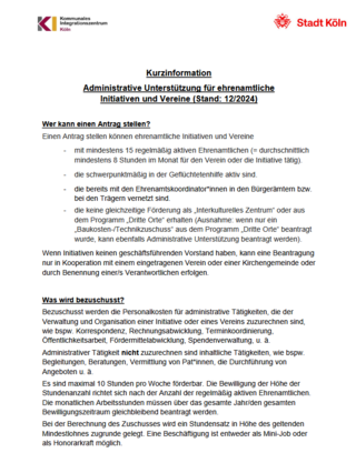 Förderaufruf zur Beantragung von Zuschüssen für die Administrative Unterstützung von ehrenamtlichen Initiativen und Vereinen (Antragsfrist: 31.1.2025)