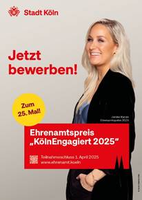 Ehrenamtspreis "KölnEngagiert 2025". Bewerbungsschluss: 1. April 2025